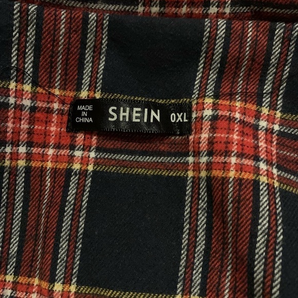 Long lightweight Red and Navy Plaid Double Brest button up Fall coat - Picture 4 of 7